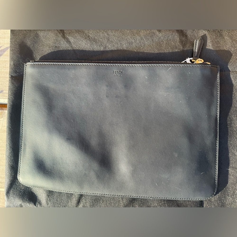 Fendi Monster Clutch Black Leather Gold hardware EUC RARE Collectible - Picture 6 of 11